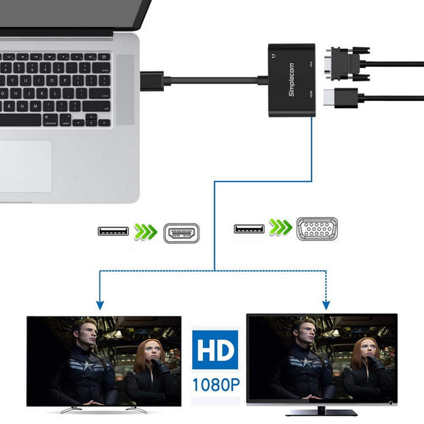 USB Cables, Hubs & Adapters Simplecom Da316a Usb To Hdmi + Vga Video Card Adapter With 3.5Mm Audio