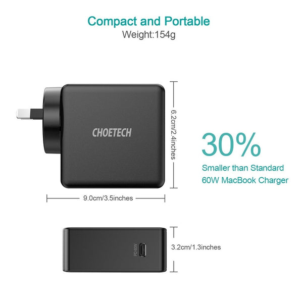 Choetech Q4004 60W Pd 3.0 Type-C Fast Charging Foldable Adapter Usb-C Charger