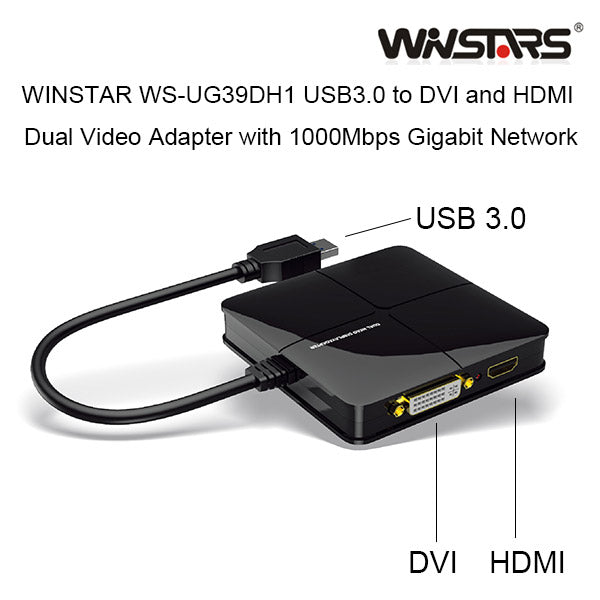 USB Cables, Hubs & Adapters Winstars Usb 3.0 Dual Head Display With Gigabit Ethernet Adapter (Ws Ug39dh1)