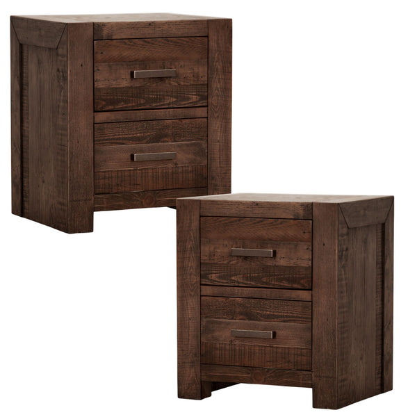 Bedside Tables Catmint Set Of 2 Drawers Storage Cabinet Pine Wood Grey Stone