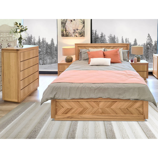 Dressers & Chests of Drawers Rosemallow 4Pc Queen Bed Frame Bedroom Suite Timber Bedside Tallboy Package Set