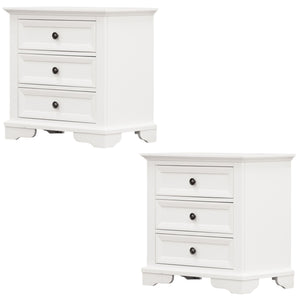 Bedside Tables Celosia Bedside Table Set Of 2Pcs 3 Drawers Storage Cabinet Nightstand White