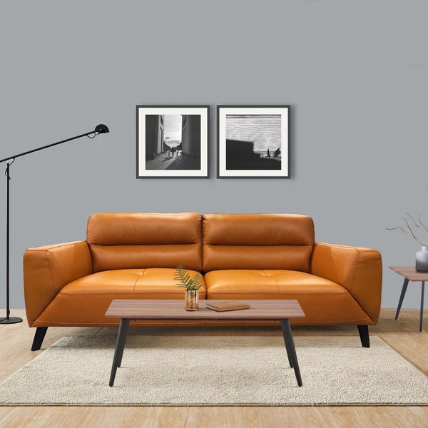 Sofas, Armchairs & Couches Downy Genuine Leather Sofa 2 Seater Upholstered Lounge Couch Tangerine