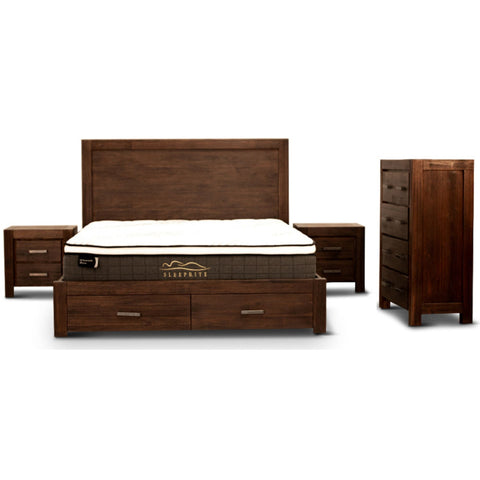 Queen Bed Frames Comfortis 4Pc Queen Bed Frame Suite Bedside Tallboy Furniture Package Walnut