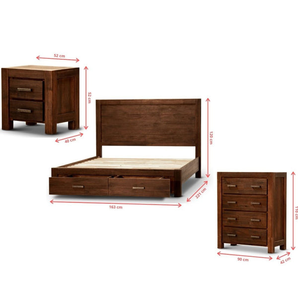 Queen Bed Frames Comfortis 4Pc Queen Bed Frame Suite Bedside Tallboy Furniture Package Walnut