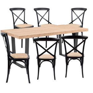 Dining Sets Petunia 7Pc 180Cm Dining Table Set 6 Cross Back Chair Elm Timber Wood Metal Leg