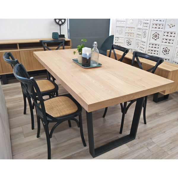 Dining Sets Petunia 7Pc 180Cm Dining Table Set 6 Cross Back Chair Elm Timber Wood Metal Leg