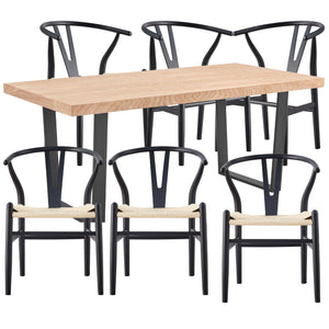 Dining Sets Petunia 7Pc 180Cm Dining Table Set 6 Wishbone Chair Elm Timber Wood Metal Leg