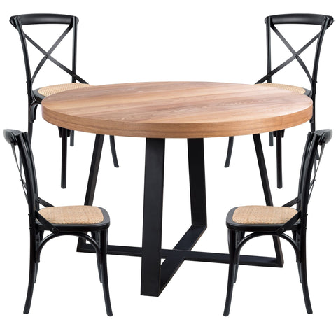 Dining Sets Petunia 5Pc 120Cm Round Dining Table Set 4 Cross Back Chair Elm Timber Wood