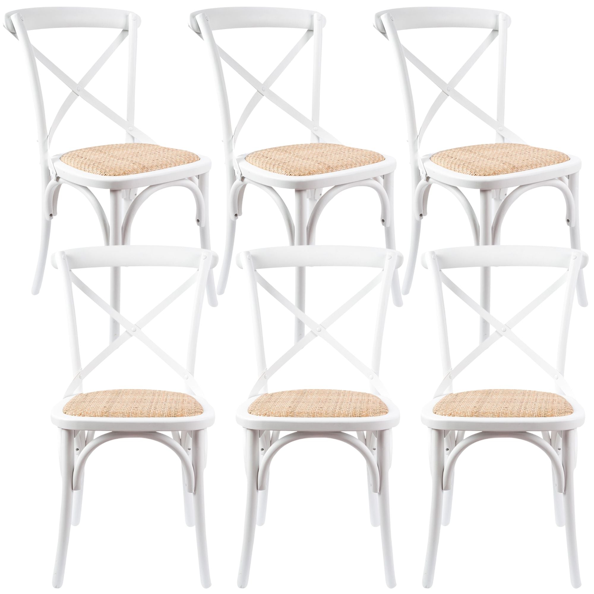 Dining Chairs Aster Crossback Dining Chair Set Of 6 Solid Birch Timber Wood Ratan Seat White