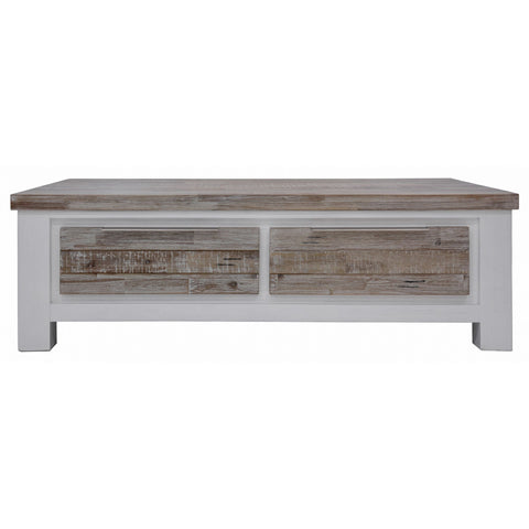 Coffee Tables Plumeria Coffee Table 130Cm 2 Drawer Solid Acacia Timber Wood White Brush