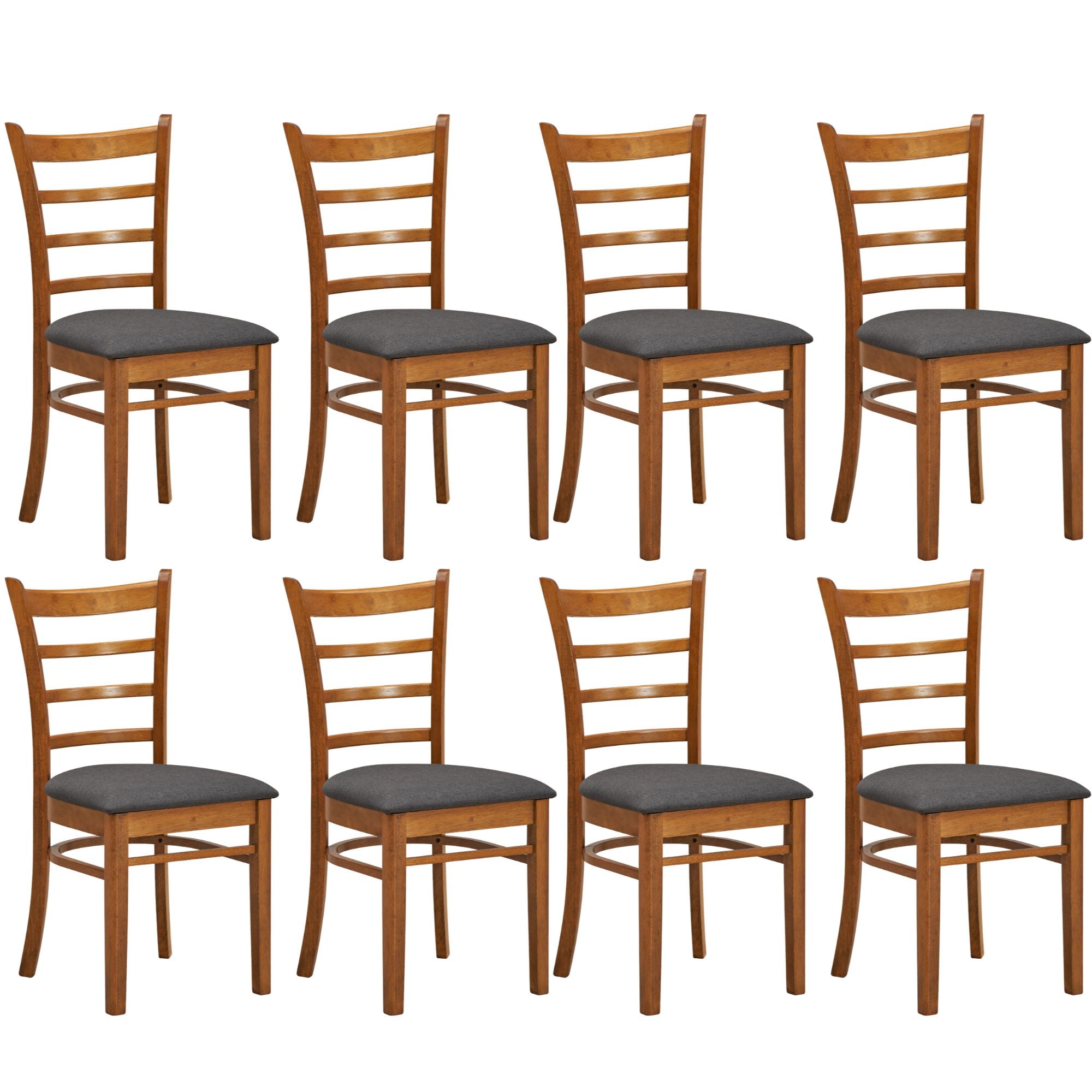 Dining Chairs Linaria Dining Chair Set Of 8 Crossback Solid Rubber Wood Fabric Seat Walnut