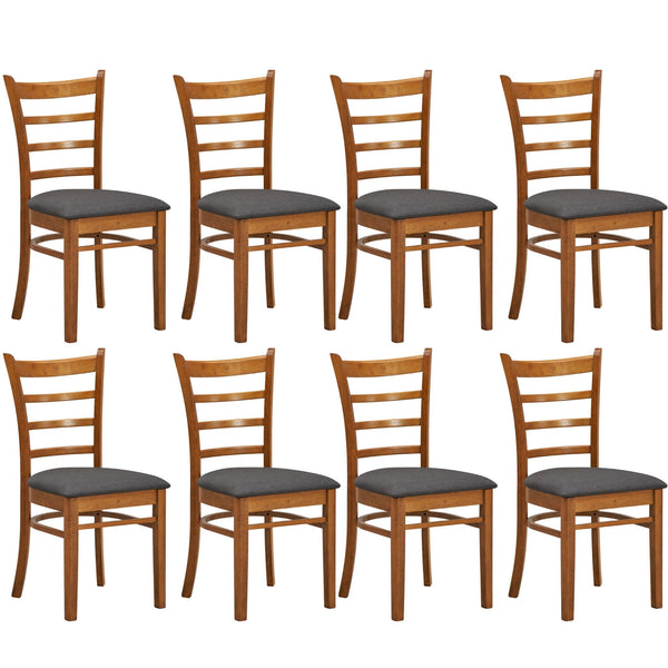 Dining Chairs Linaria Dining Chair Set Of 8 Crossback Solid Rubber Wood Fabric Seat Walnut