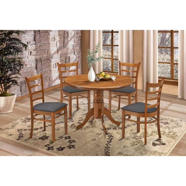 Dining Sets Linaria 5Pc Dining Set 106Cm Round Pedestral Table 4 Fabric Seat Chair Walnut