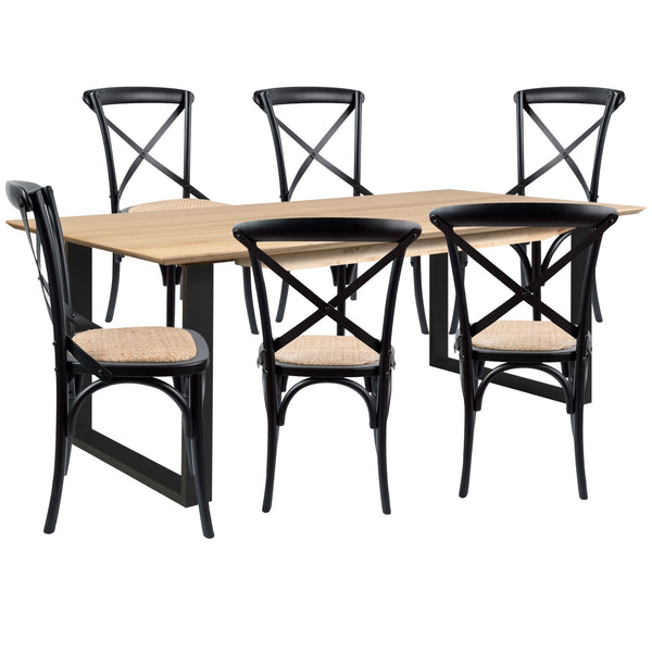 Dining Sets Aconite 7Pc 180Cm Dining Table Set 6 Cross Back Chair Solid Messmate Timber Wood