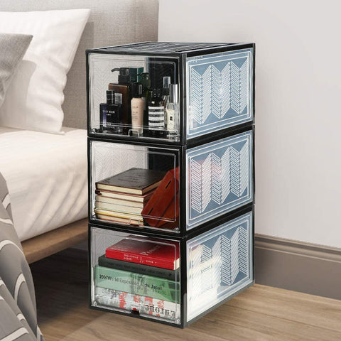 Large Shoe Storage Boxes Stackable Organisers Containers Display Cases Bins Magnetic Door