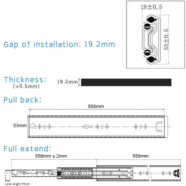 Cabinet Pulls 22In Pair 150Kg Heavy Duty Drawer Slides Rails Runners Locking Ball Bearing