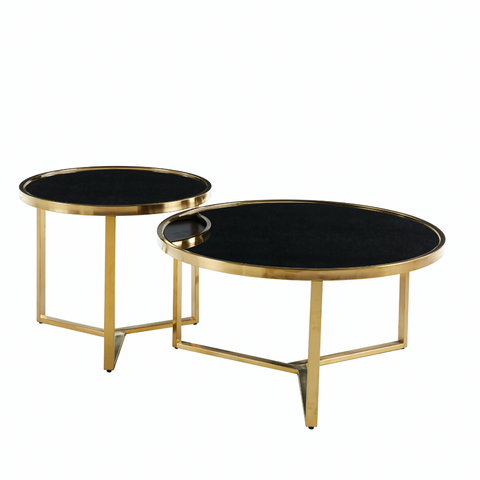 Coffee Tables Interior Ave Designer Giselle Black Glass & Brushed Gold Coffee Table Set