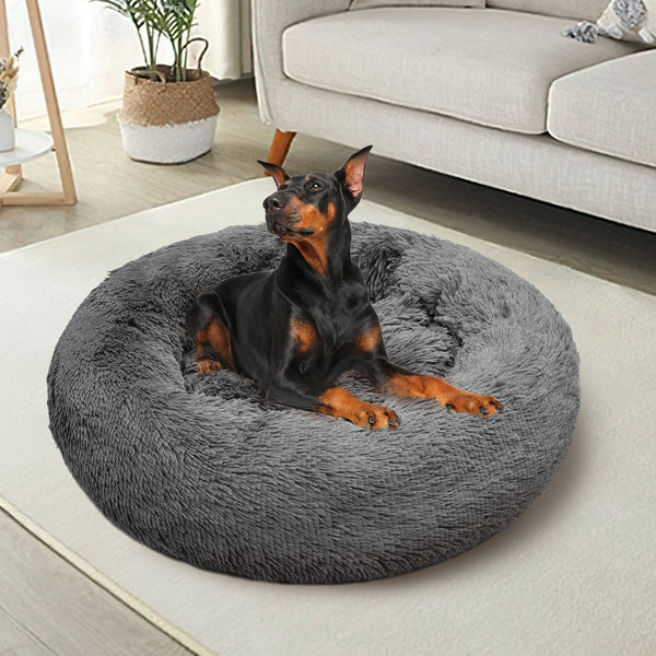 Pawfriends Dog Pet Cat Calming Bed Warm Plush Round Nest Comfy Sleeping Dark Grey 100Cm
