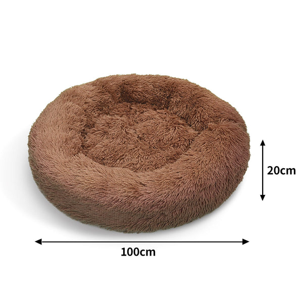 Pet Dog Bed Bedding Warm Plush Round Soft Nest Light Coffee Xl 100Cm