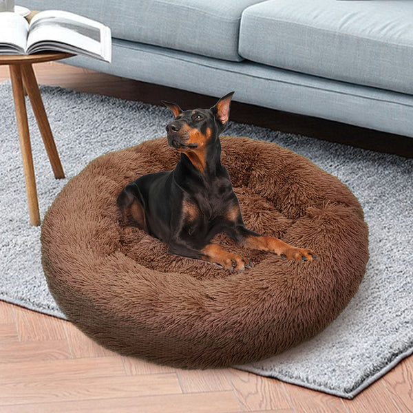 Pet Dog Bed Bedding Warm Plush Round Soft Nest Light Coffee Xl 100Cm