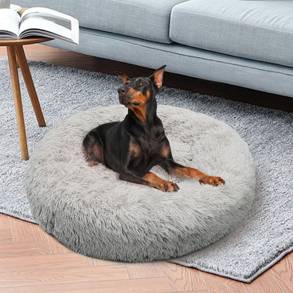 Pet Dog Bed Bedding Warm Plush Round Comfortable Nest Light Grey Large 90Cm