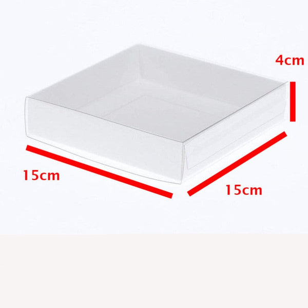 100 Pack Of 15Cm Square Invitation Coaster Favor Function Product Presentation Cookie Biscuit Patisserie Gift Box - 4Cm Deep White Card With Clear Slide On Pvc Lid
