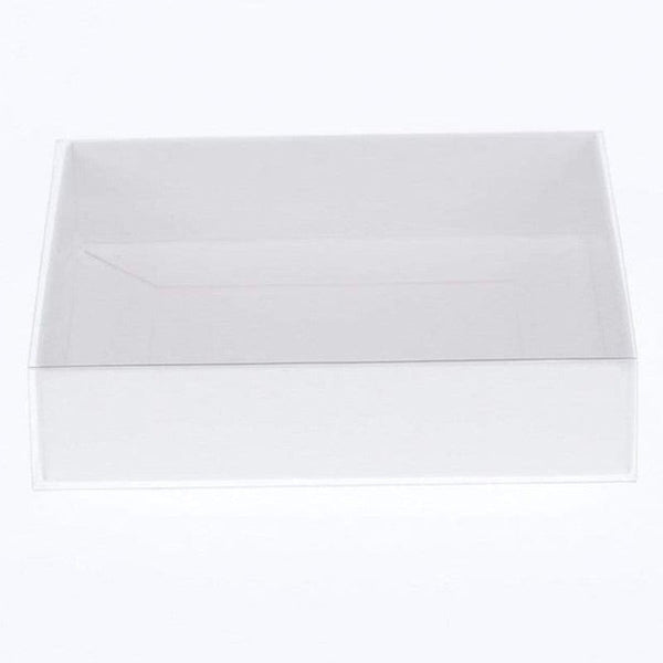 100 Pack Of 15Cm Square Invitation Coaster Favor Function Product Presentation Cookie Biscuit Patisserie Gift Box - 4Cm Deep White Card With Clear Slide On Pvc Lid