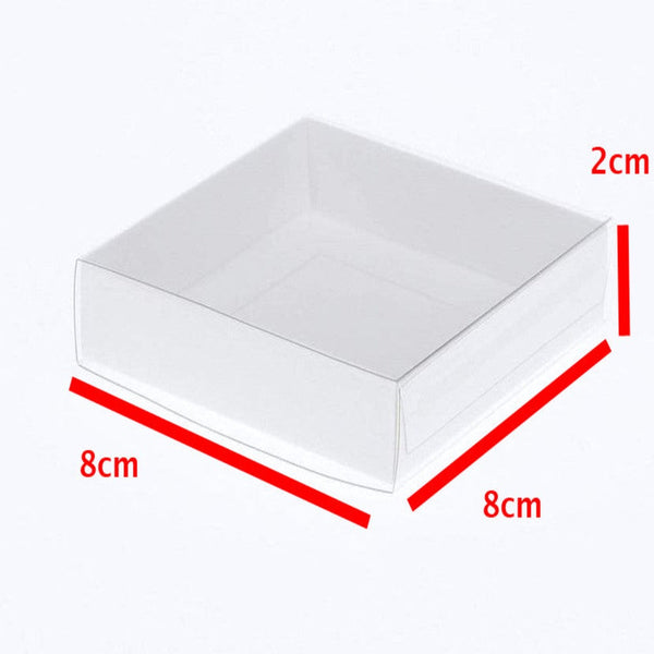 100 Pack Of 8Cm Square Wedding Invitation Coaster Favor Function Product Presentation Cookie Biscuit Patisserie Gift Box - 2Cm Deep White Card With Clear Slide On Pvc Lid