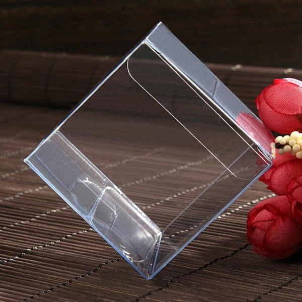 100 Pack Of 6Cm Clear Pvc Plastic Folding Packaging Small Rectangle/Square Boxes For Wedding Jewelry Gift Party Favor Model Candy Chocolate Soap
