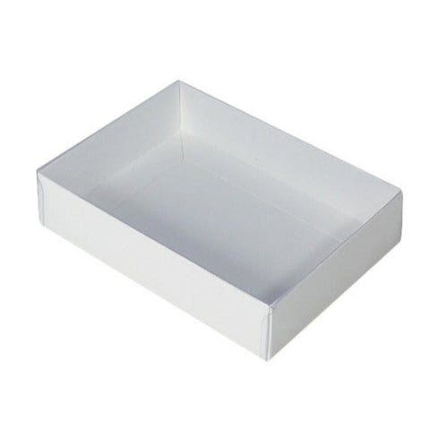 Gift Boxes 100 Pack Of White Card Box Clear Slide On Lid 25 X 6Cm Large Beauty Product Gift Giving Hamper Tray Merch Fashion Cake Sweets Xmas