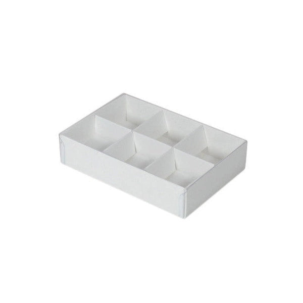 50 Pack Of White Card Chocolate Sweet Soap Product Reatail Gift Box - 6 Bay Compartments Clear Slide On Lid 12X8x3cm