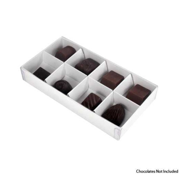 50 Pack Of White Card Chocolate Sweet Soap Product Reatail Gift Box - 8 Bay 3Cm Compartments Clear Slide On Lid 16X8x3cm