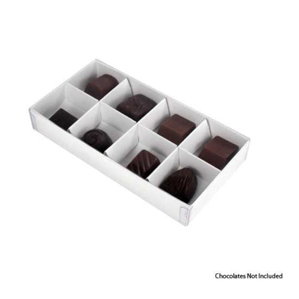 50 Pack Of White Card Chocolate Sweet Soap Product Reatail Gift Box - 8 Bay 3Cm Compartments Clear Slide On Lid 16X8x3cm