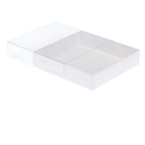 50 Pack Of 10Cm Square Invitation Coaster Favor Function Product Presentation Cookie Biscuit Patisserie Gift Box - 4Cm Deep White Card With Clear Slide On Pvc Lid
