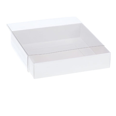 50 Pack Of 15Cm Square Invitation Coaster Favor Function Product Presentation Cookie Biscuit Patisserie Gift Box - 4Cm Deep White Card With Clear Slide On Pvc Lid