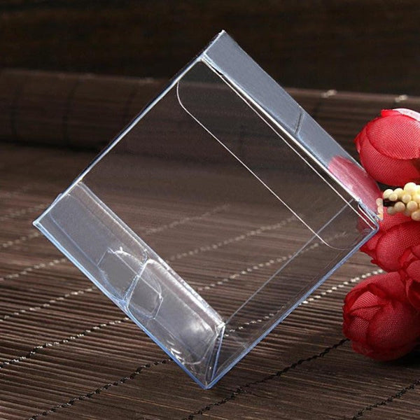 Gift Boxes 50 Pack Of 7Cm Clear Pvc Plastic Folding Packaging Small Rectangle/Square Boxes For Wedding Jewelry Gift Party Favor Model Candy Chocolate