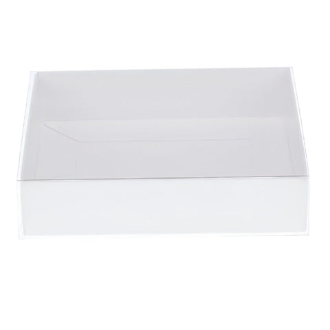 50 Pack Of White Card Box - Clear Slide On Lid 17 X 25 5Cm Large Beauty Product Gift Giving Hamper Tray Merch Fashion Cake Sweets Xmas