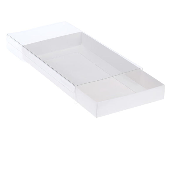 Gift Boxes 50 Pack Of White Card Box Clear Slide On Lid 17 X 25 5Cm Large Beauty Product Gift Giving Hamper Tray Merch Fashion Cake Sweets Xmas