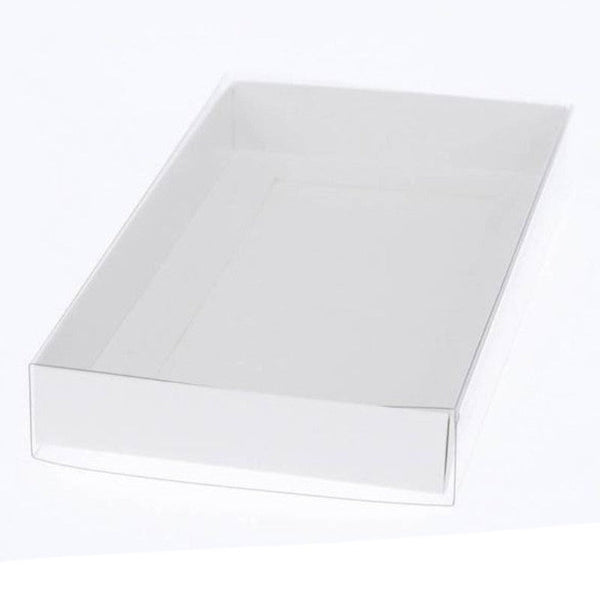 Gift Boxes 50 Pack Of White Card Box Clear Slide On Lid 17 X 25 5Cm Large Beauty Product Gift Giving Hamper Tray Merch Fashion Cake Sweets Xmas