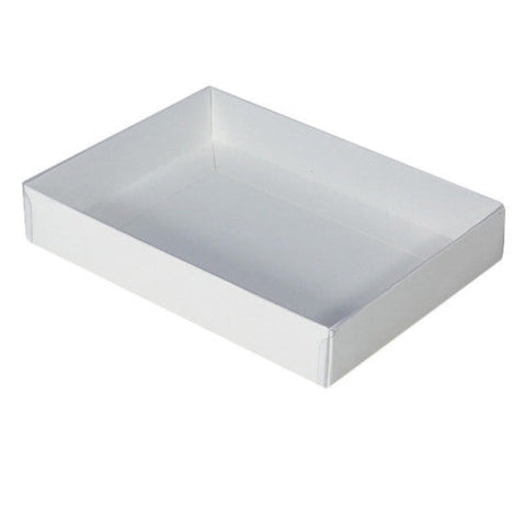 Gift Boxes 50 Pack Of White Card Box Clear Slide On Lid 25 X 6Cm Large Beauty Product Gift Giving Hamper Tray Merch Fashion Cake Sweets Xmas