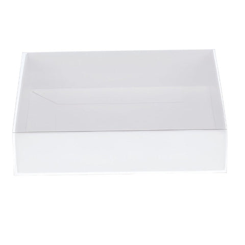 50 Pack Of White Card Box - Clear Slide On Lid 30 X 20 8Cm Large Beauty Product Gift Giving Hamper Tray Merch Fashion Cake Sweets Xmas