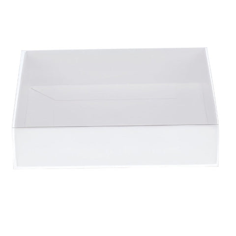 Gift Boxes 50 Pack Of White Card Box Clear Slide On Lid 30 X 20 8Cm Large Beauty Product Gift Giving Hamper Tray Merch Fashion Cake Sweets Xmas