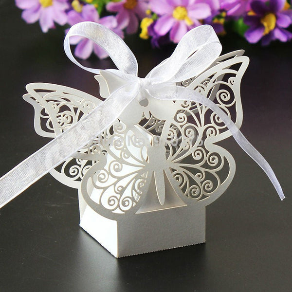 Gift Boxes 100 Piece Pack Ivory Cream Butterfly Wedding Engagement Party Bomboniere Favour Lolly Gift Almond Card Box