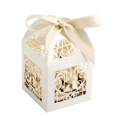 Gift Boxes 50 Piece Pack Ivory Dove Bird Heart Wedding Engagement Bomboniere Favor Lolly Gift Card Box