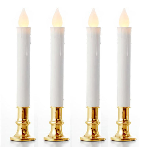 20 Pack Taper Stick White Battery Candle - Natural Flame Light Colour No Flicker Gold Stand Base