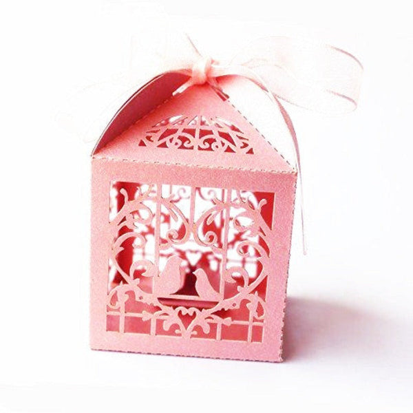 100 Piece Pack - Pink Dove Bird Heart Baby Birth Naming Ceremony Bomboniere Favor Lolly Gift Card Box