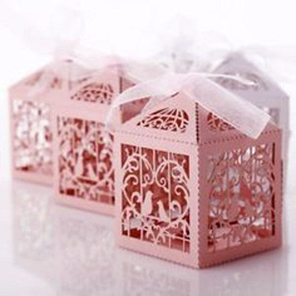 100 Piece Pack - Pink Dove Bird Heart Baby Birth Naming Ceremony Bomboniere Favor Lolly Gift Card Box