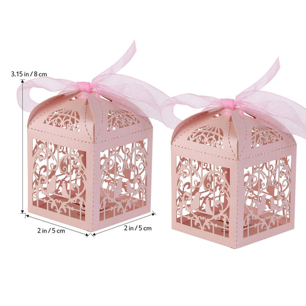 100 Piece Pack - Pink Dove Bird Heart Baby Birth Naming Ceremony Bomboniere Favor Lolly Gift Card Box