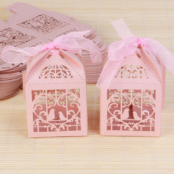 100 Piece Pack - Pink Dove Bird Heart Baby Birth Naming Ceremony Bomboniere Favor Lolly Gift Card Box